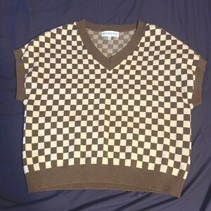Checkered Brown/Tan Sweater Vest - WILLOW & WIND